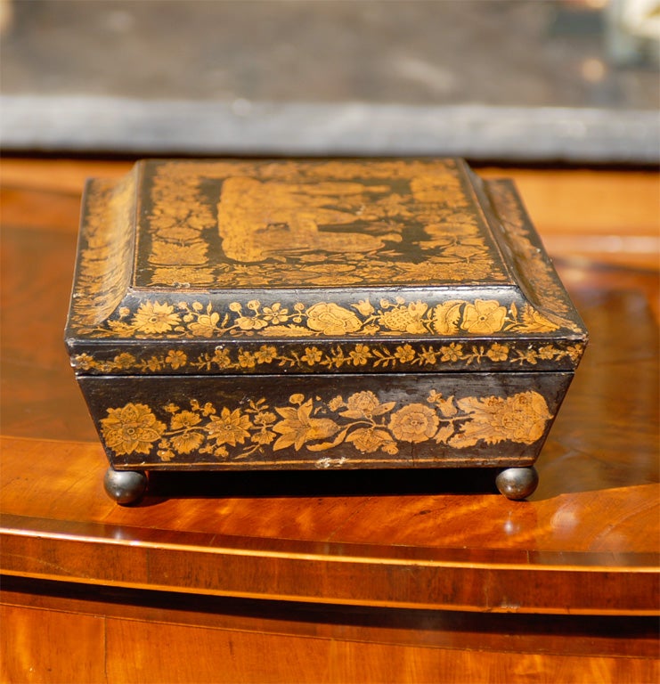Regeny Penwork Sewing Box with Chinoiserie Decoration ca. 1810 1