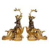 Pair of French Gilt-Bronze Chenets With Cherubs, 19th Century.