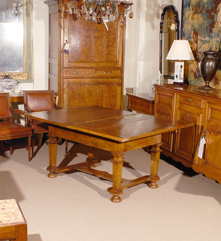 Walnut FlipTop Dining Table with Cross Stretchers, France, circa 1720