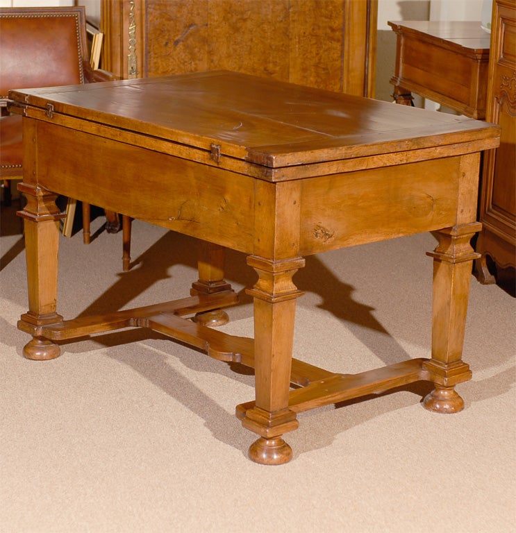 French Walnut Flip-Top Dining Table with Cross Stretchers, France, circa 1720
