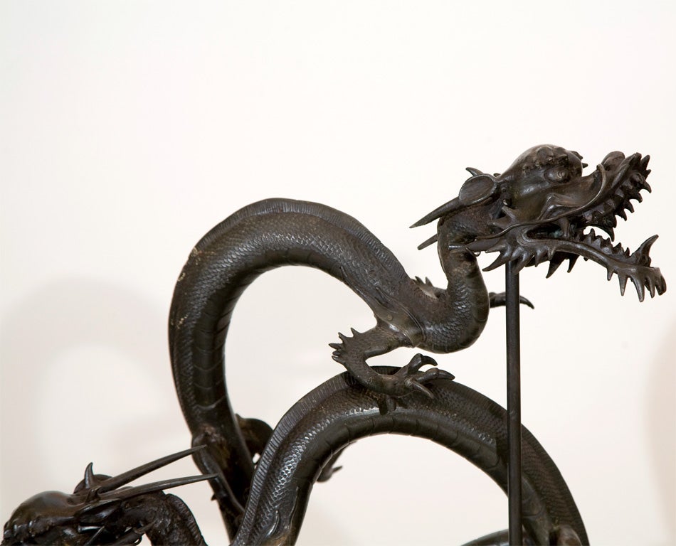 Antique Bronze Dragon Fragments on a Custom Stand