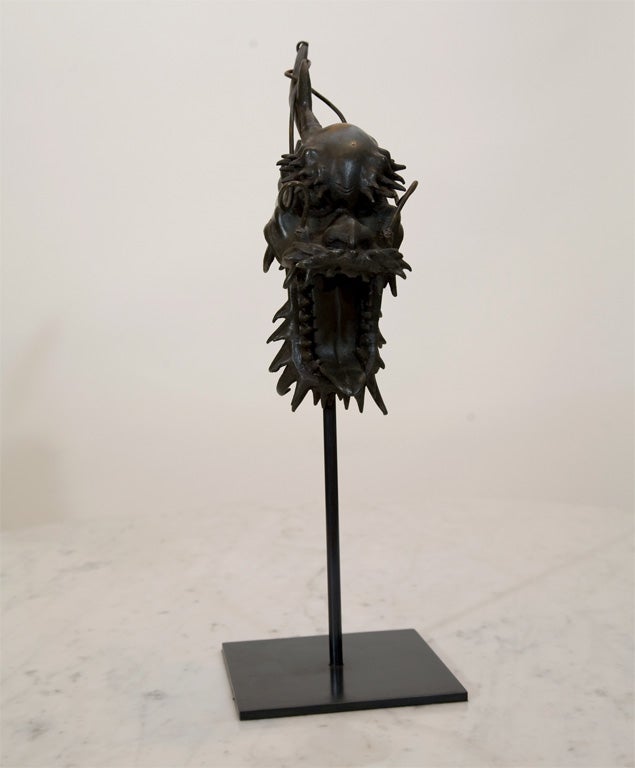 Antique Bronze Dragon Head Artifact on Custom Stand