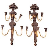 Pair Italian Carved Wood and Brass Candle Sconces