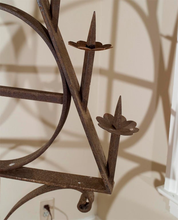Large French Wrought Iron Triangular Wrought Iron Candelabrum In Good Condition In Woodbury, CT