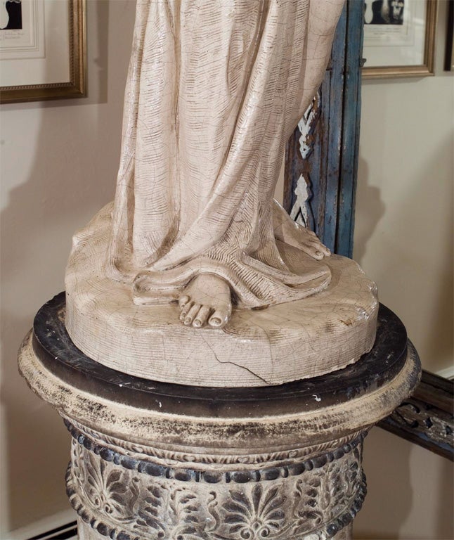 English Glazed Terracotta Statue of the Venus Medici on a Tall Pedestal