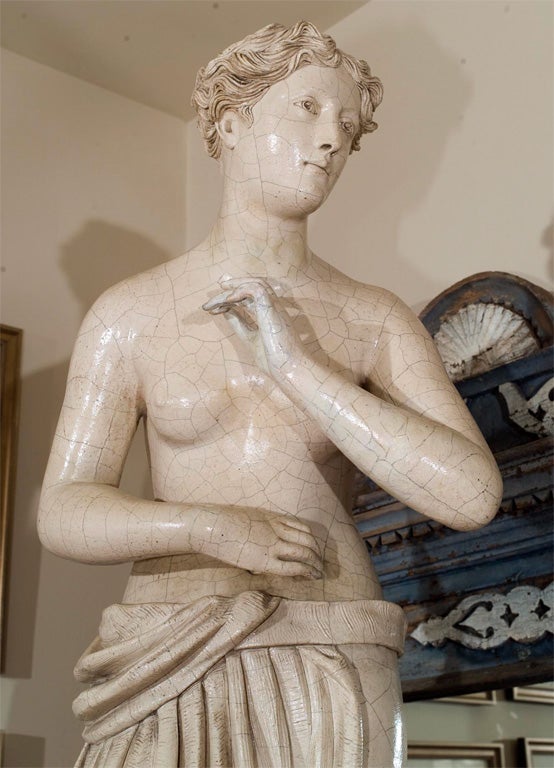 20th Century Glazed Terracotta Statue of the Venus Medici on a Tall Pedestal