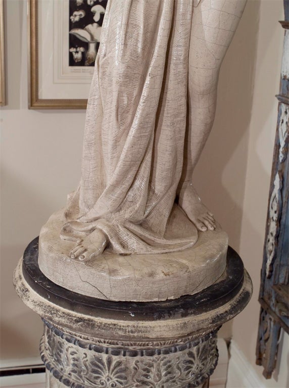 Glazed Terracotta Statue of the Venus Medici on a Tall Pedestal 3