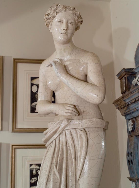 Glazed Terracotta Statue of the Venus Medici on a Tall Pedestal 4