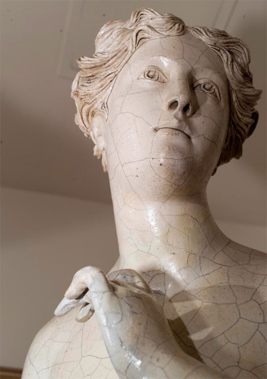 Glazed Terracotta Statue of the Venus Medici on a Tall Pedestal 5