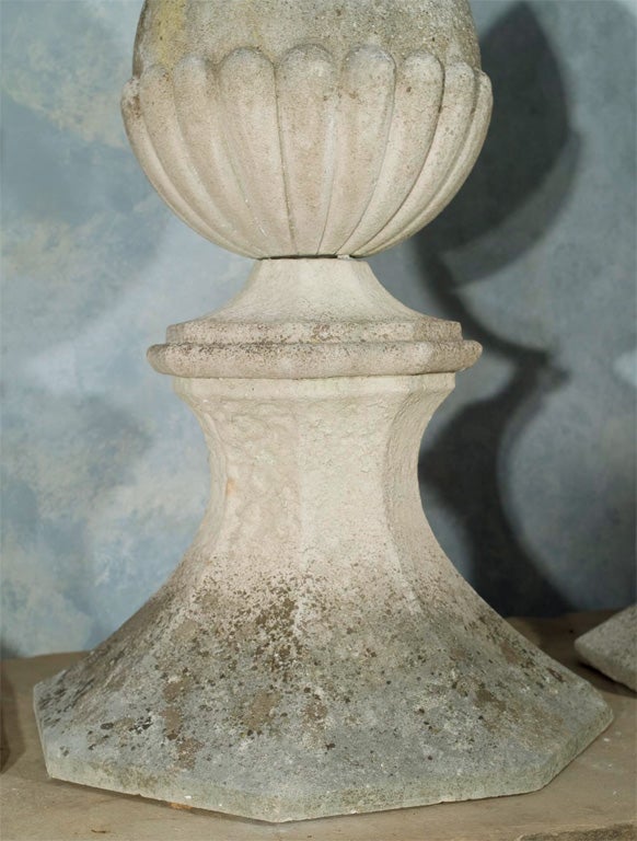 English Pair of Large Portland Stone Acorn Gate Pier Finials