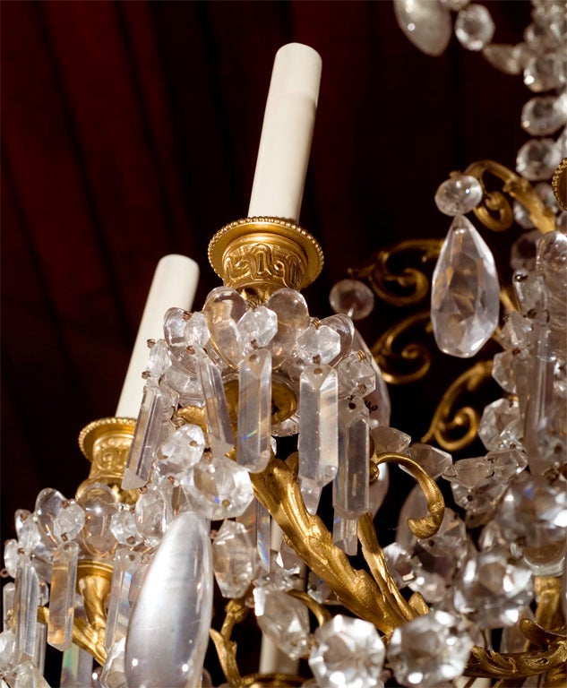 19th Century Louis XVI  style gilt bronze and crystal  12 light chandelier For Sale