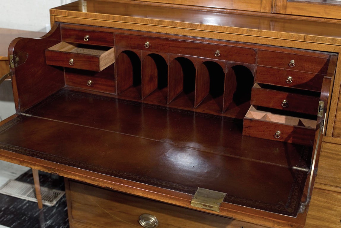 George III Mahogany Butler's Secretary with Satinwood Inlays and Outfitted Desk Interior