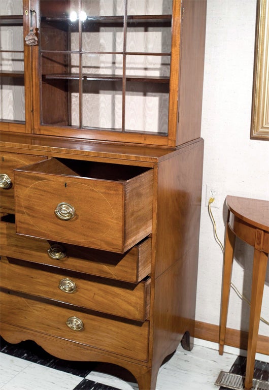 Mahogany Butler's Secretary with Satinwood Inlays and Outfitted Desk Interior In Excellent Condition In Woodbury, CT