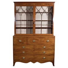 Mahogany Butler's Secretary with Satinwood Inlays and Outfitted Desk Interior