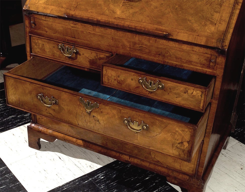 18th Century and Earlier George II Walnut Slant Front Bureau Bookcase / Secretary For Sale