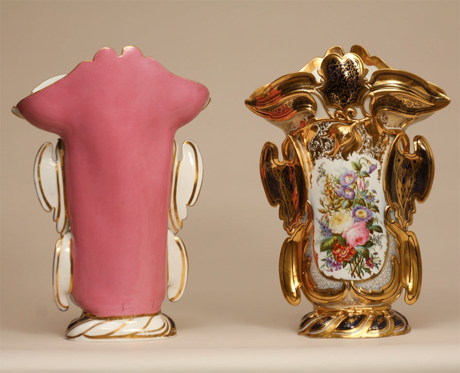 Pair of Monumental "Old Paris" Hand Painted Porcelain Vases