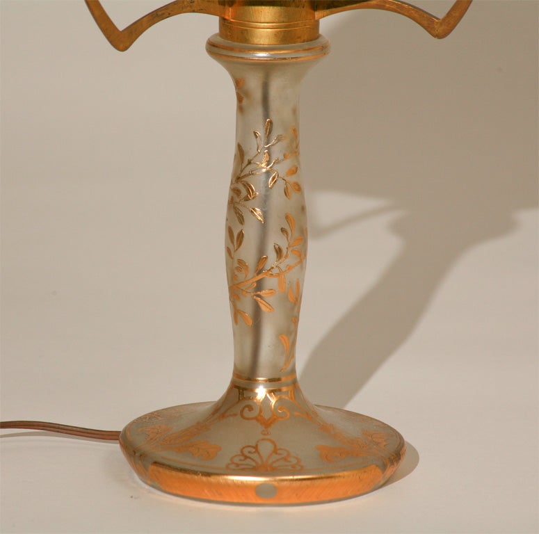 20th Century French Frosted Crystal Lamp with Gilded Classical Figures