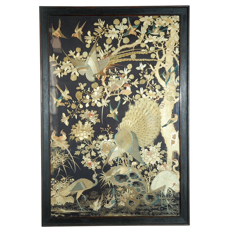 Silk Chinese Embroidery - 12 pairs of birds. dogwood 
peonies