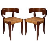 Pair of Heavy Oak Klismos Chairs with Rush Seats