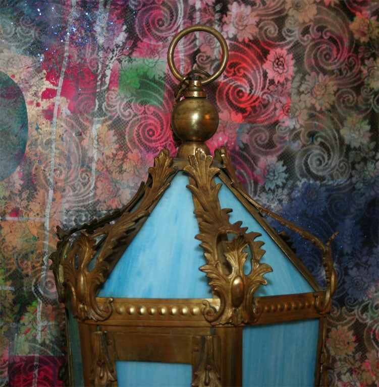 French Blue Glass and Gilt Bronze Hanging Lantern 3