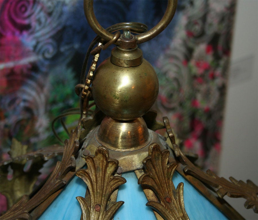 French Blue Glass and Gilt Bronze Hanging Lantern 6