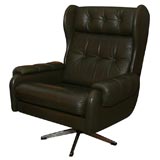 Danish Dark Green Leather Swivel Armchair