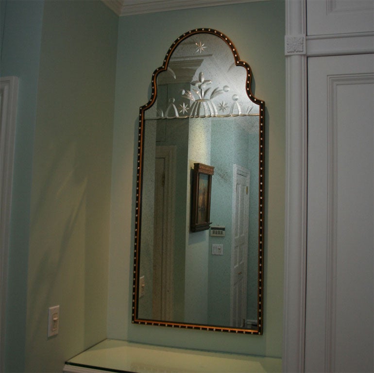 Pair of Queen Anne style Etched Mirrors
