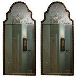Pair of Queen Anne style Etched Mirrors