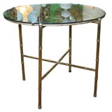 Faux Bamboo Brass Side Table with Antiqued Mirrored Top