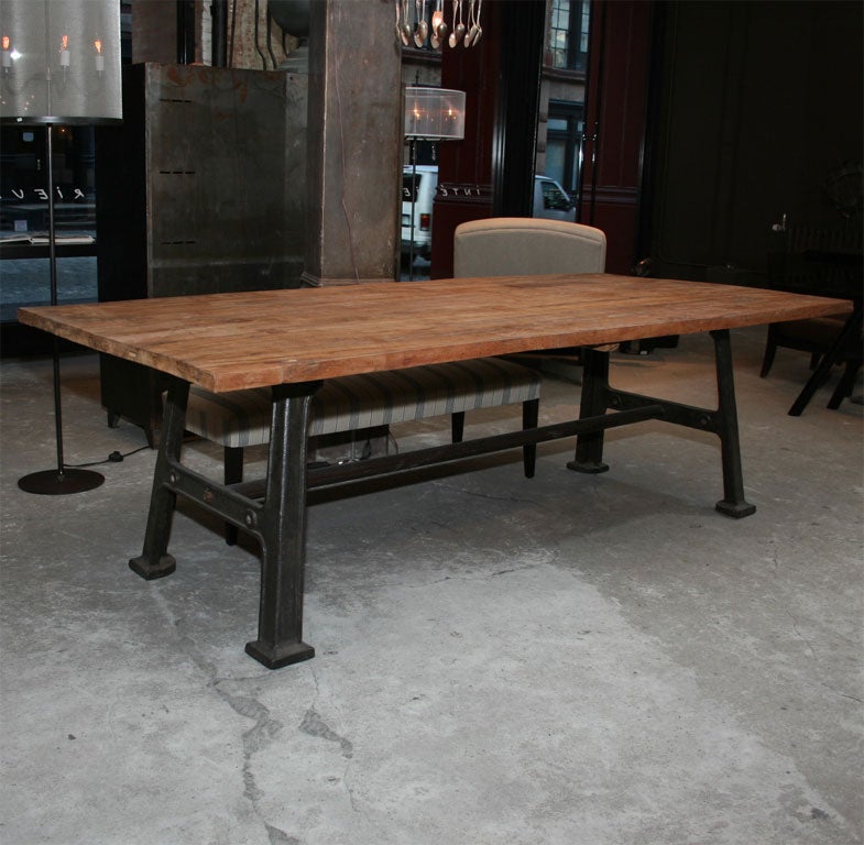 VINTAGE DINING TABLE W/ CAST IRON BASE