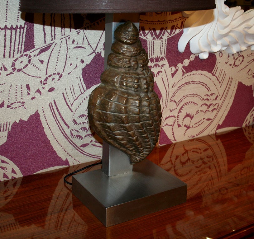 Pair of Large Patinated Bronze and Steel Table Lamps