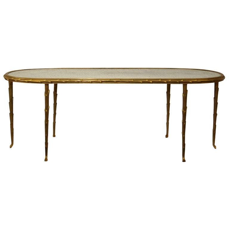 Gilt Bronze Bagues Oval Cocktail Table For Sale