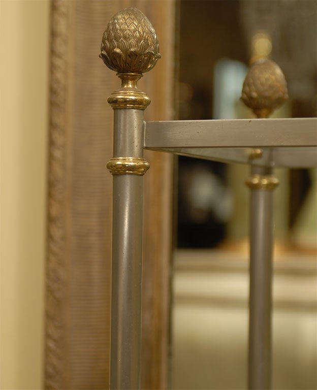 20th Century PAIR OF GLASS/STEEL/BRASS ETEGERES WITH PINEAPPLE FINIALS