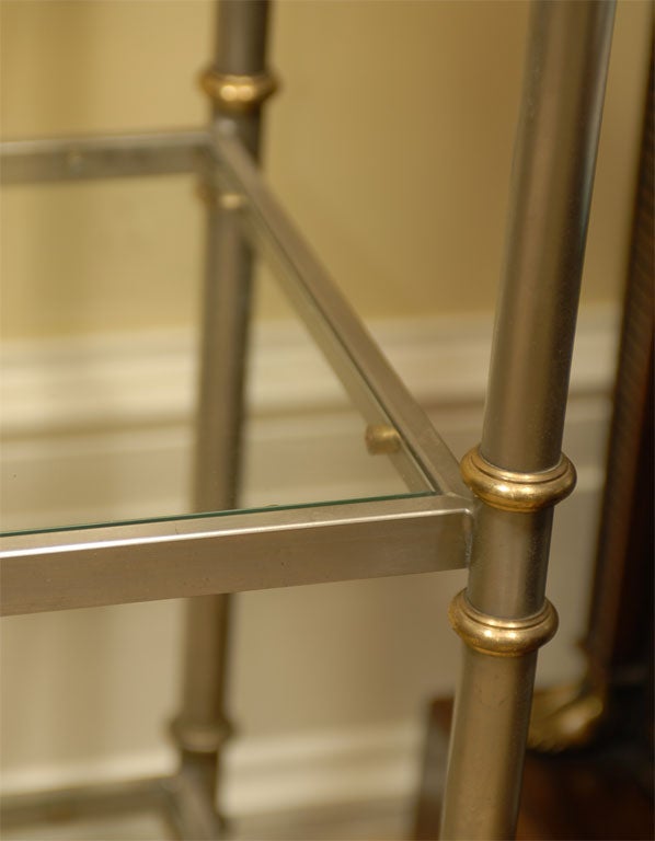 PAIR OF GLASS/STEEL/BRASS ETEGERES WITH PINEAPPLE FINIALS 3