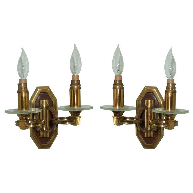 Pair of Sconces in Brass and Bronze For Sale
