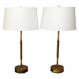 Pair of Table Lamps in Rust, Red and Mustard Enamel/No Shades
