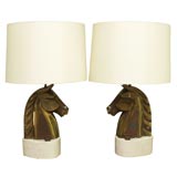 Pair of Solid Bronze "Cheval"  Table Lamps