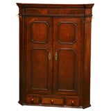Antique English, Oak and mahogany corner hanging cupboard