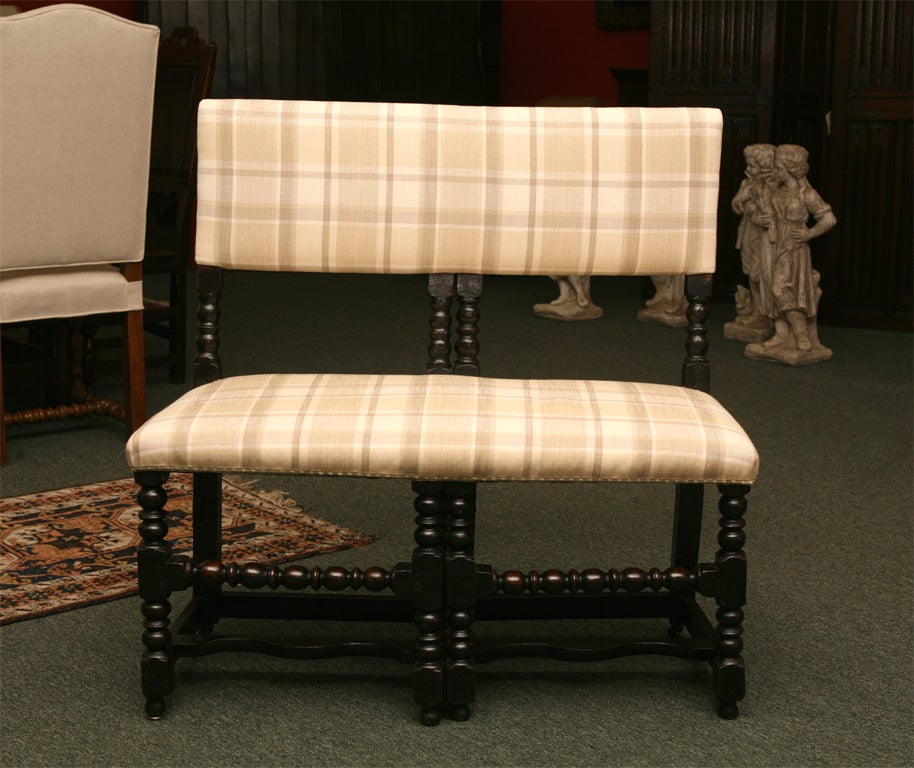 19th Century English William And Mary Style Ebonized Bench And Chairs