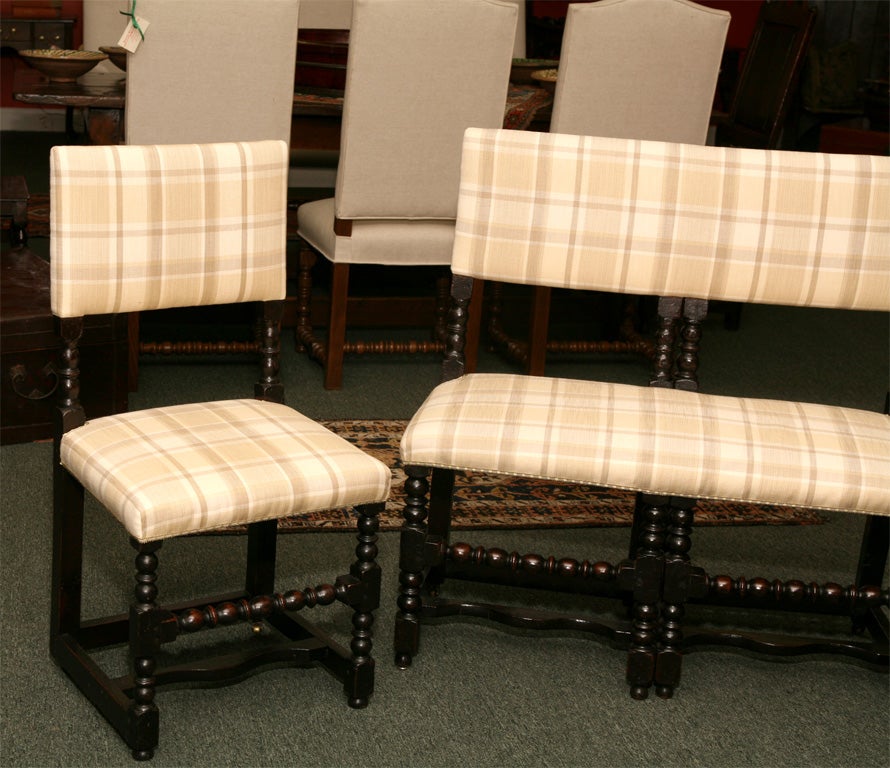 English William And Mary Style Ebonized Bench And Chairs 6
