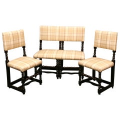 English William And Mary Style Ebonized Bench And Chairs