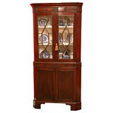 Antique Enlish, Oak Corner Cupboard with glazed doors over paneled base