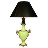 French Green Opaline Oil Lamp, Circa 1860