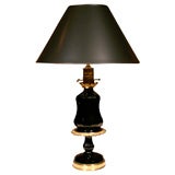 French Black Glass Oil Lamp, Circa 1860