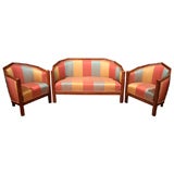 French Beechwood Art Deco Settee & Pair of Armchairs, Circa 1935