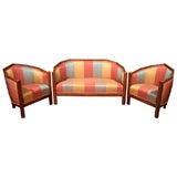 French Beechwood Art Deco Settee & Pair of Armchairs, Circa 1935