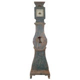 Antique Blue Painted Pine Tallcase Clock.