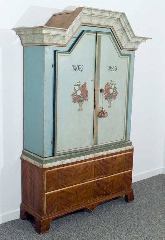 Painted Pine Buffet Deux Corps dated 1848 4