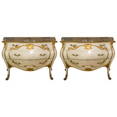 Pair of Painted Bombe Italian Niccolini Marble-Top Chests