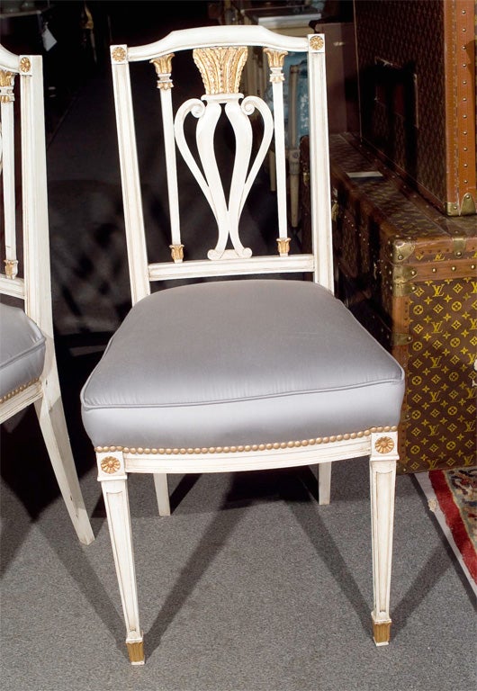 Set of Four Stamped Jansen Harp-Back Dining Chairs